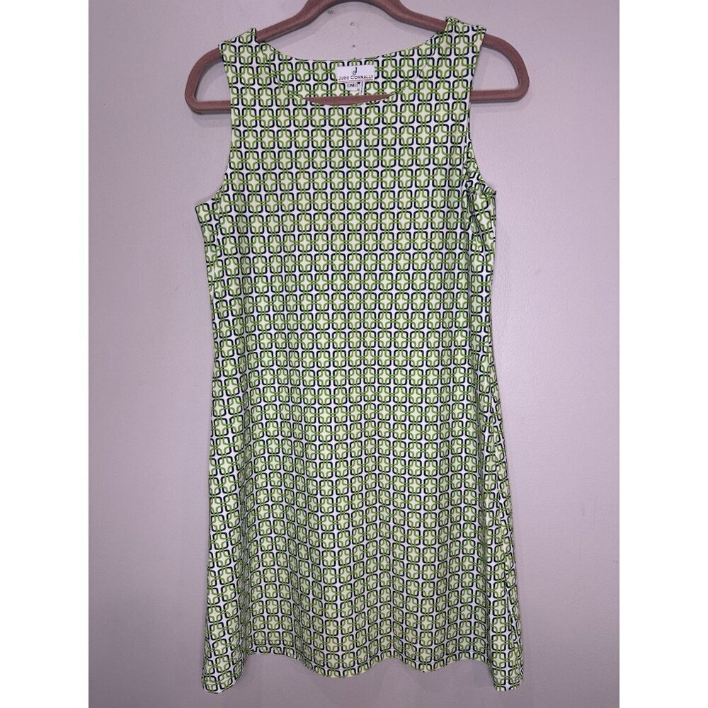 Jude Connally Beth Dress Size Medium Green Blue Lattice Geo Work Office Career